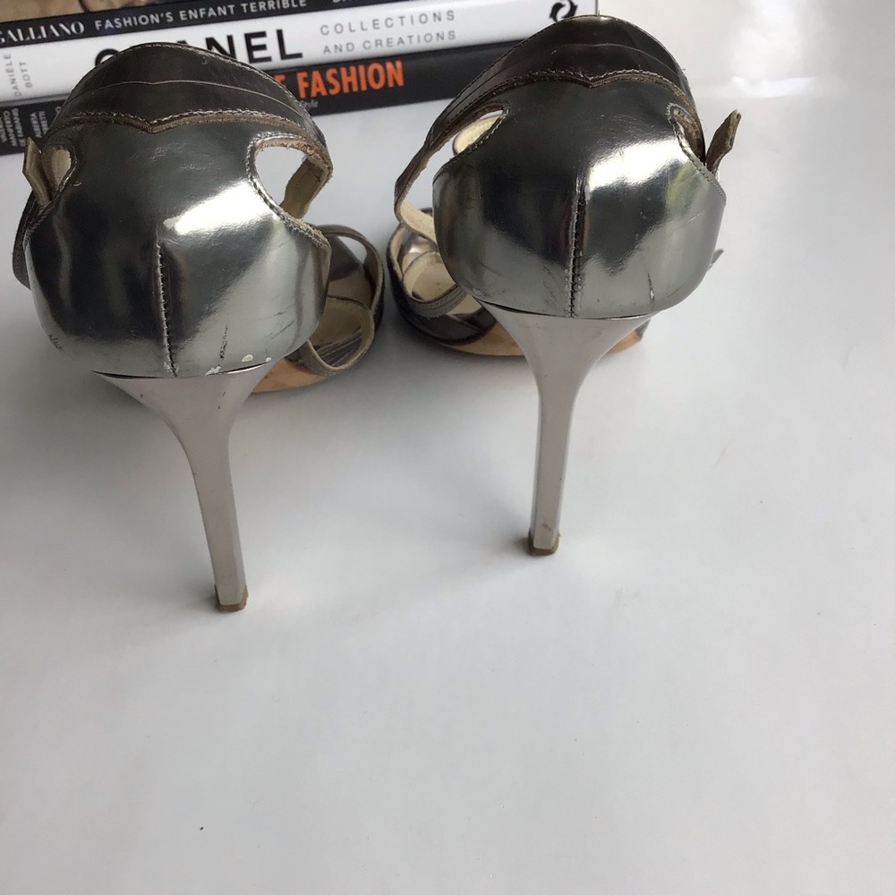 Jimmy Choo Heels 39.5 Silver Mirror Strappy Cage - Picture 8 of 12